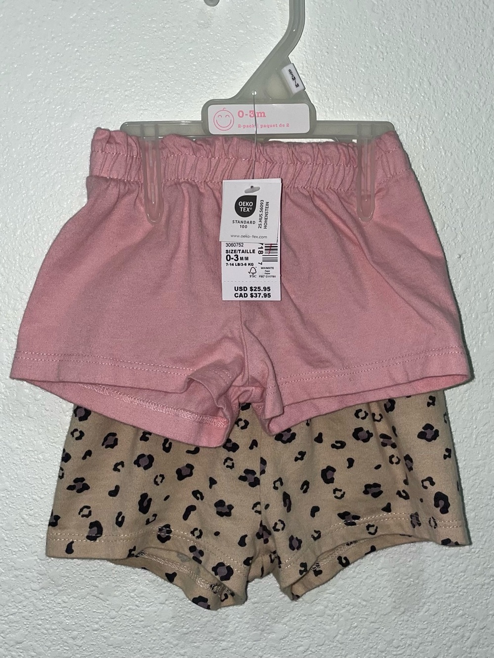 0-3M Girls' Pink and Tan Leopard Print Shorts Set